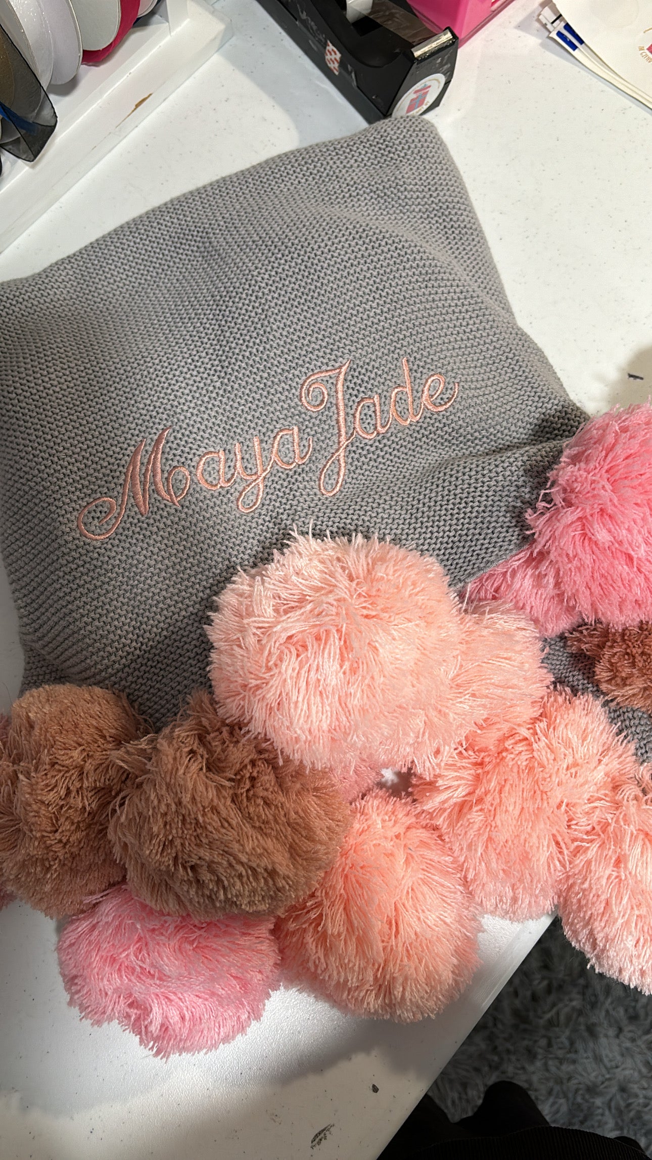 Pink Ombre Pompom Blanket