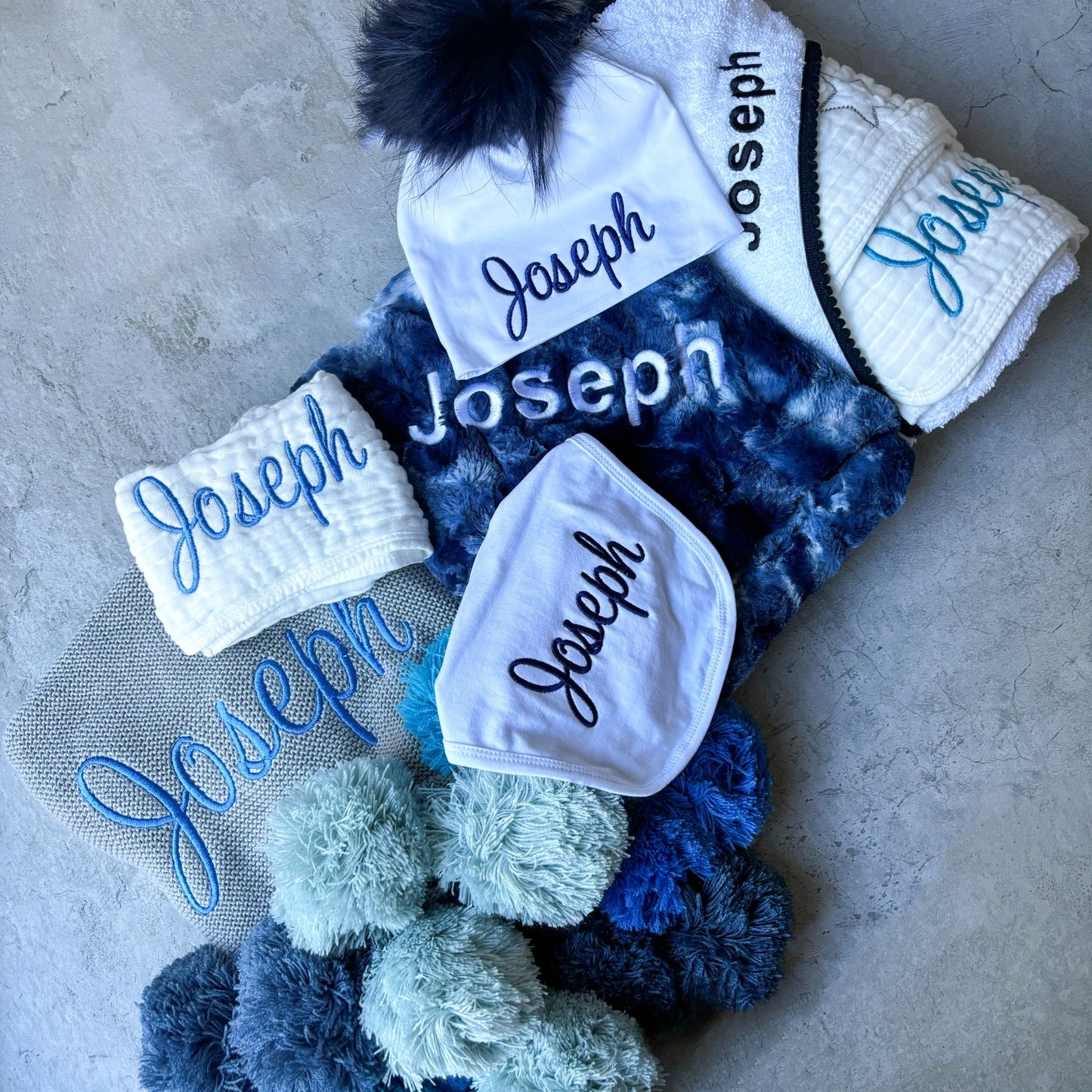 Blue Ombre Pompom Blanket