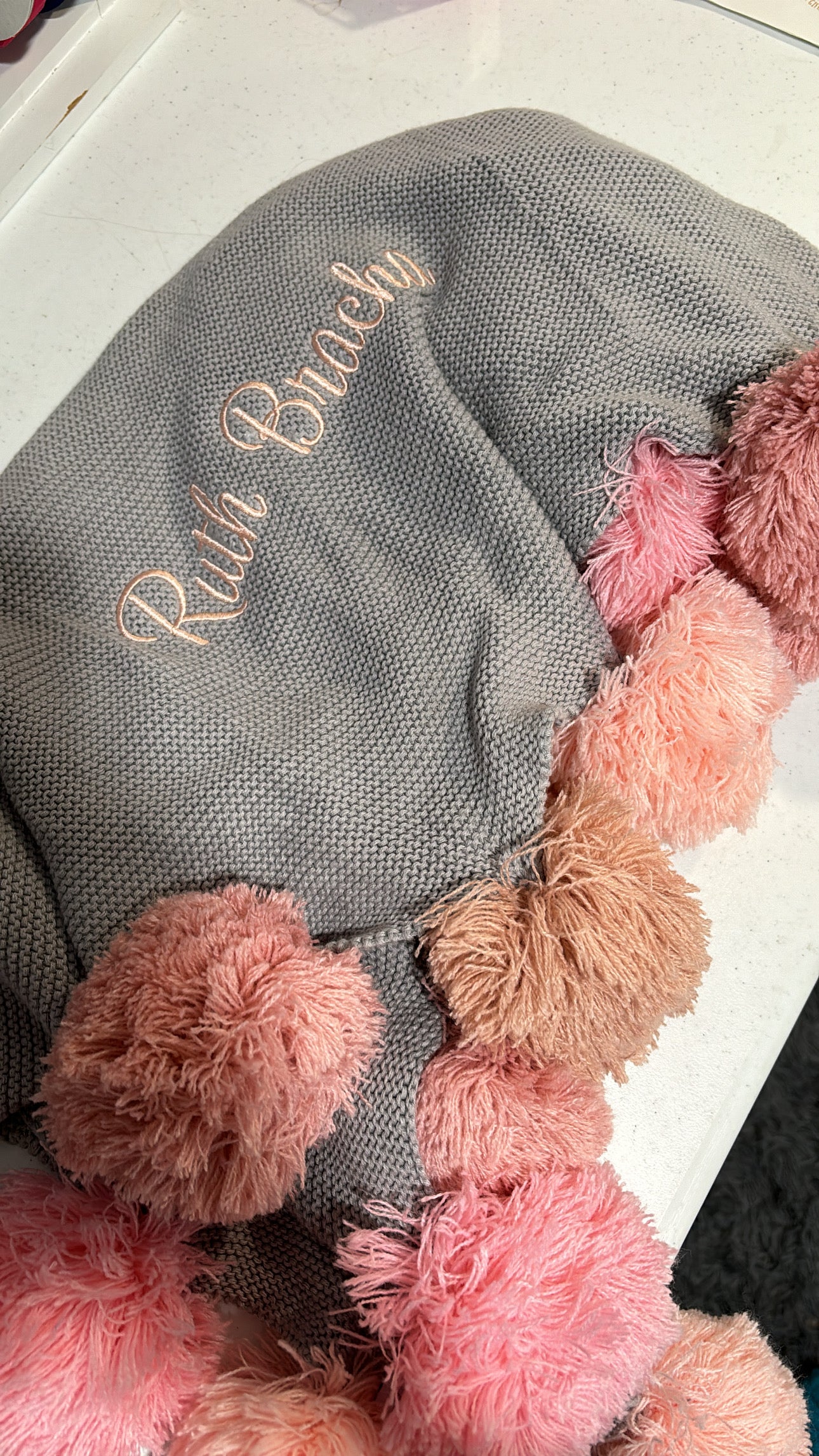 Pink Ombre Pompom Blanket