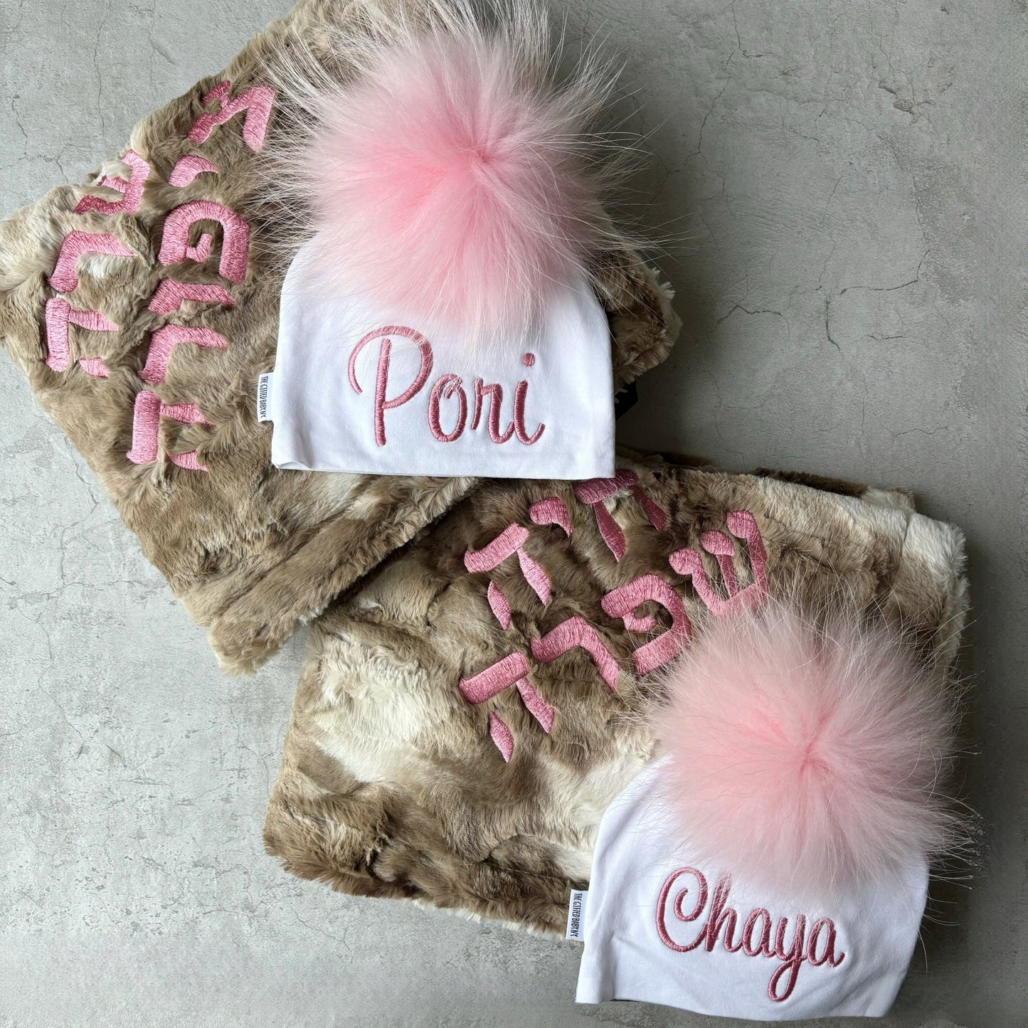 Embroidered Pompom Hats