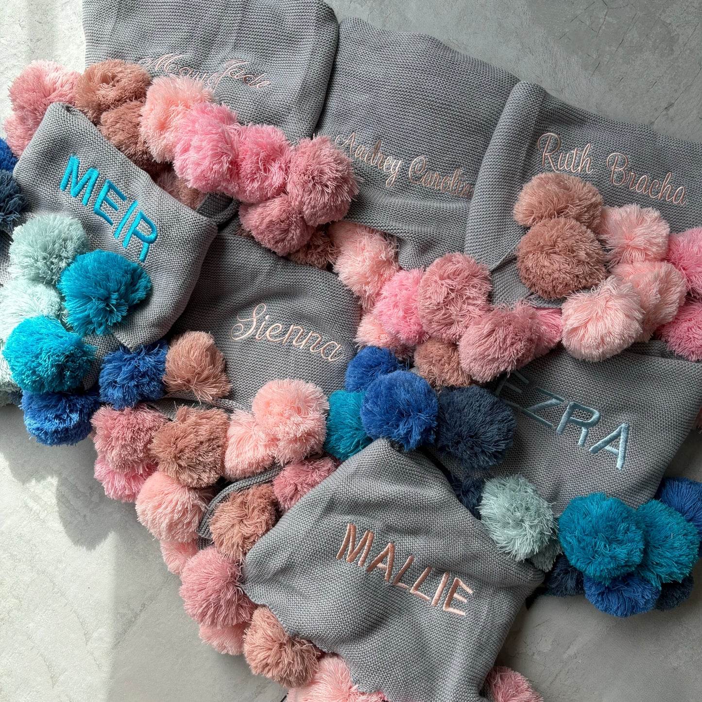 Blue Ombre Pompom Blanket