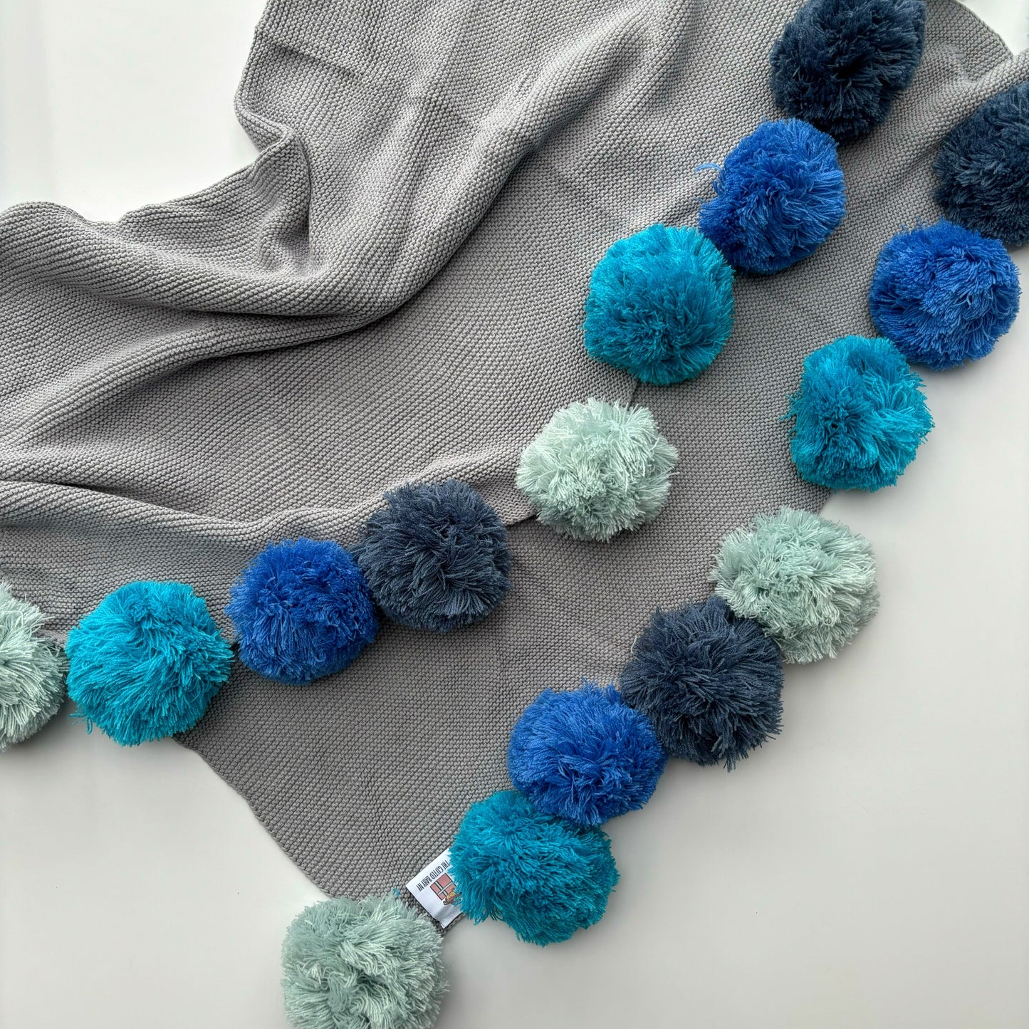 Blue Ombre Pompom Blanket