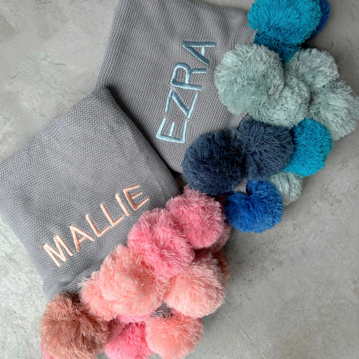 Blue Ombre Pompom Blanket