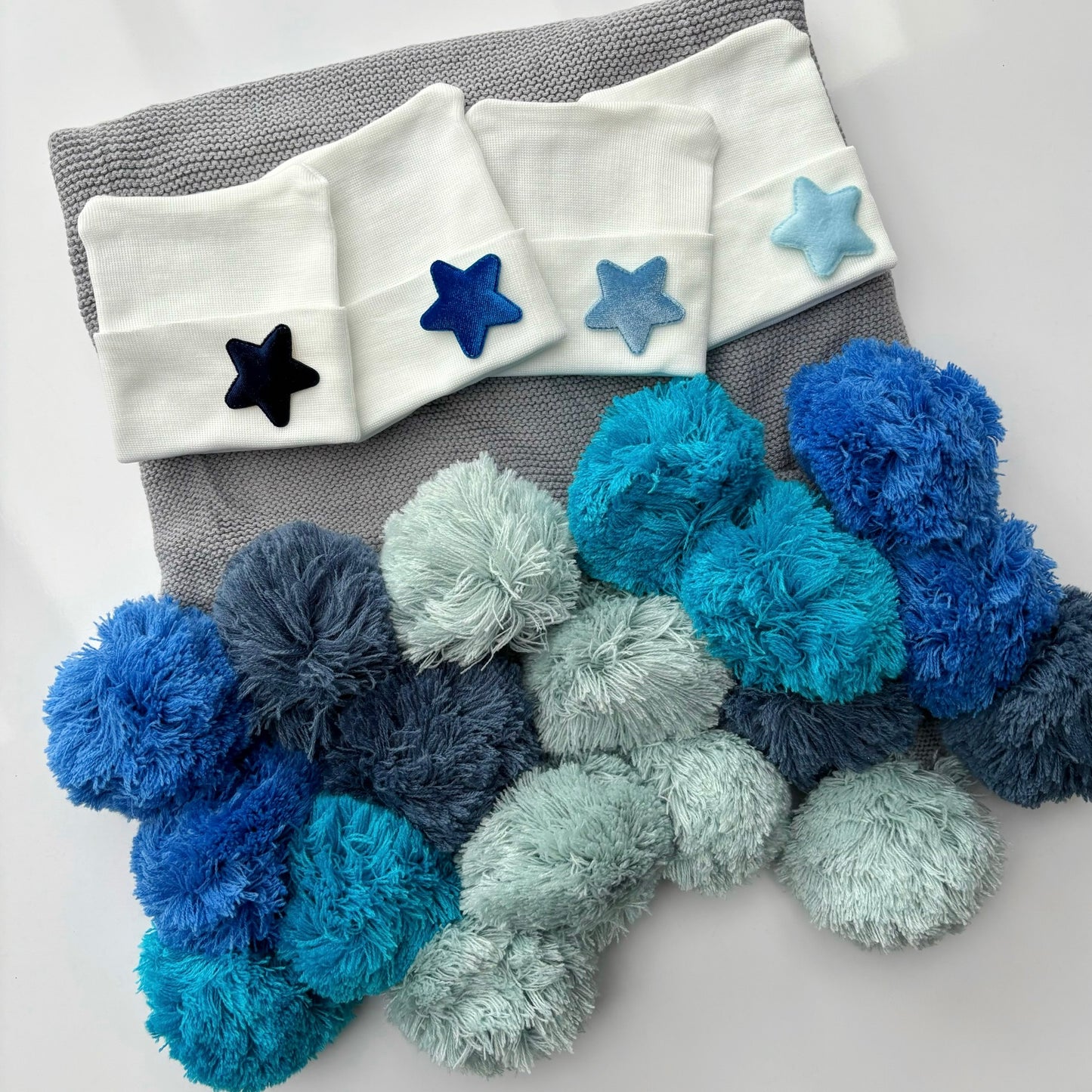 Blue Ombre Pompom Blanket