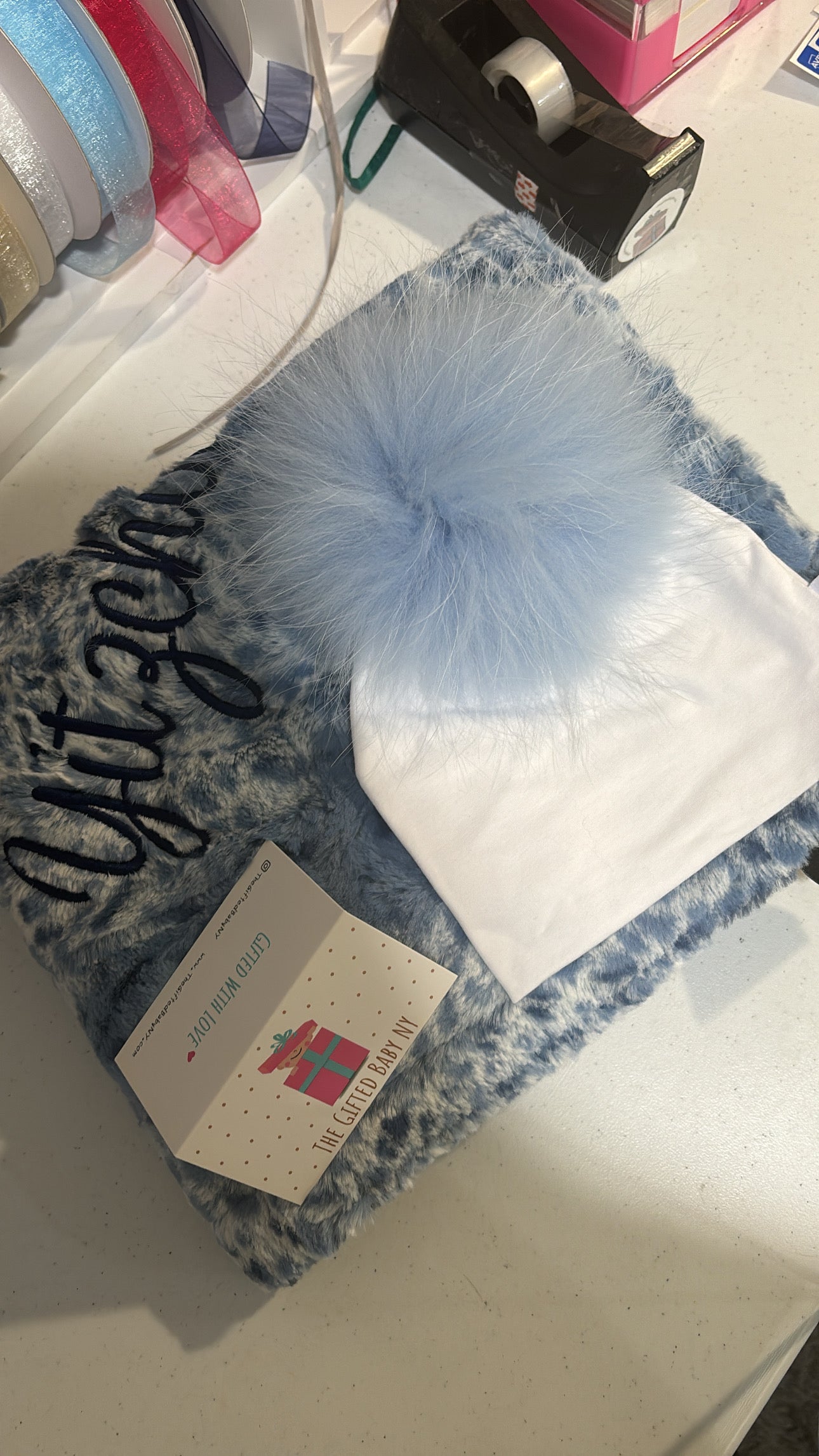 Blue Leopard Stroller Blanket Gift Set
