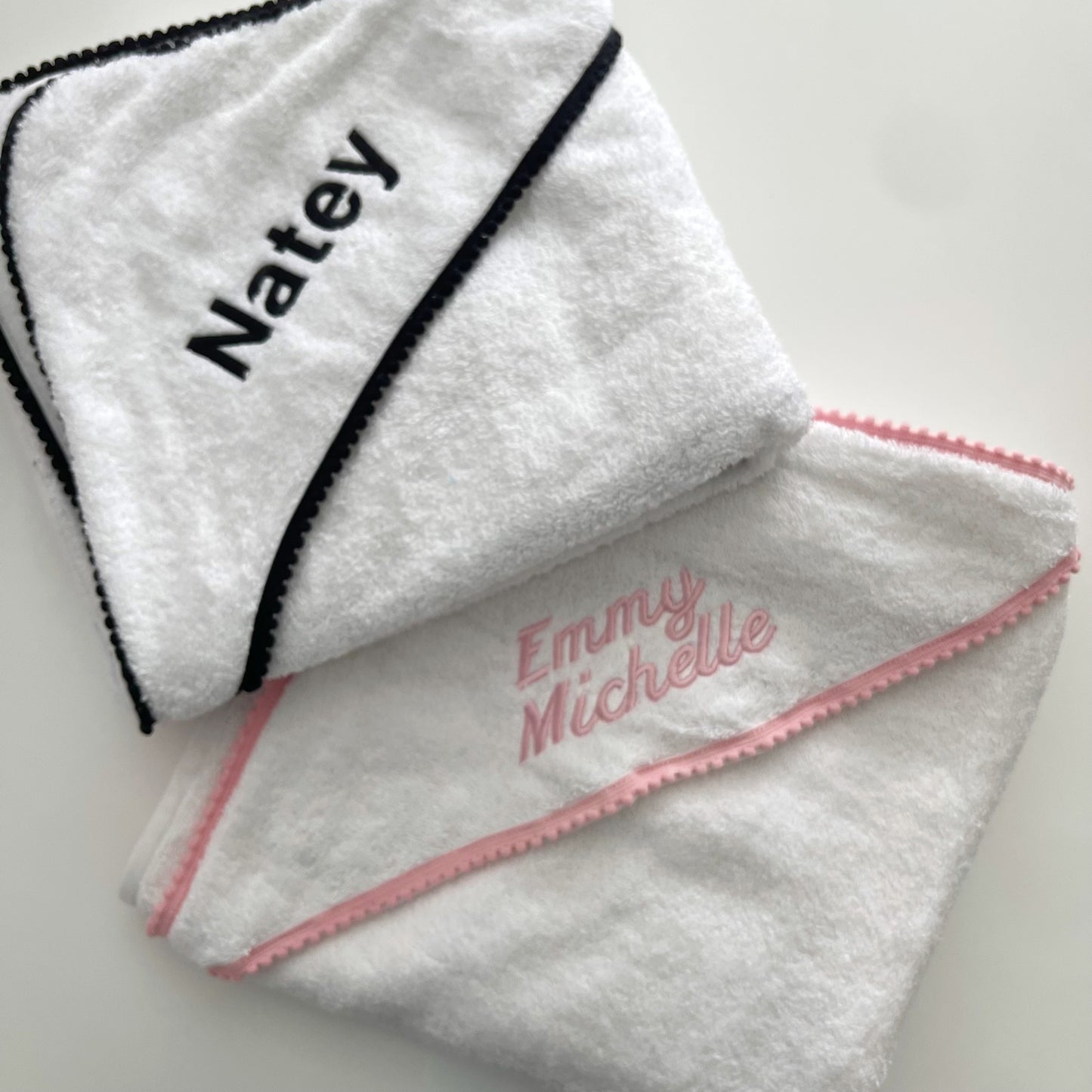 Pink Pompom Trim Towel (with embroidery)