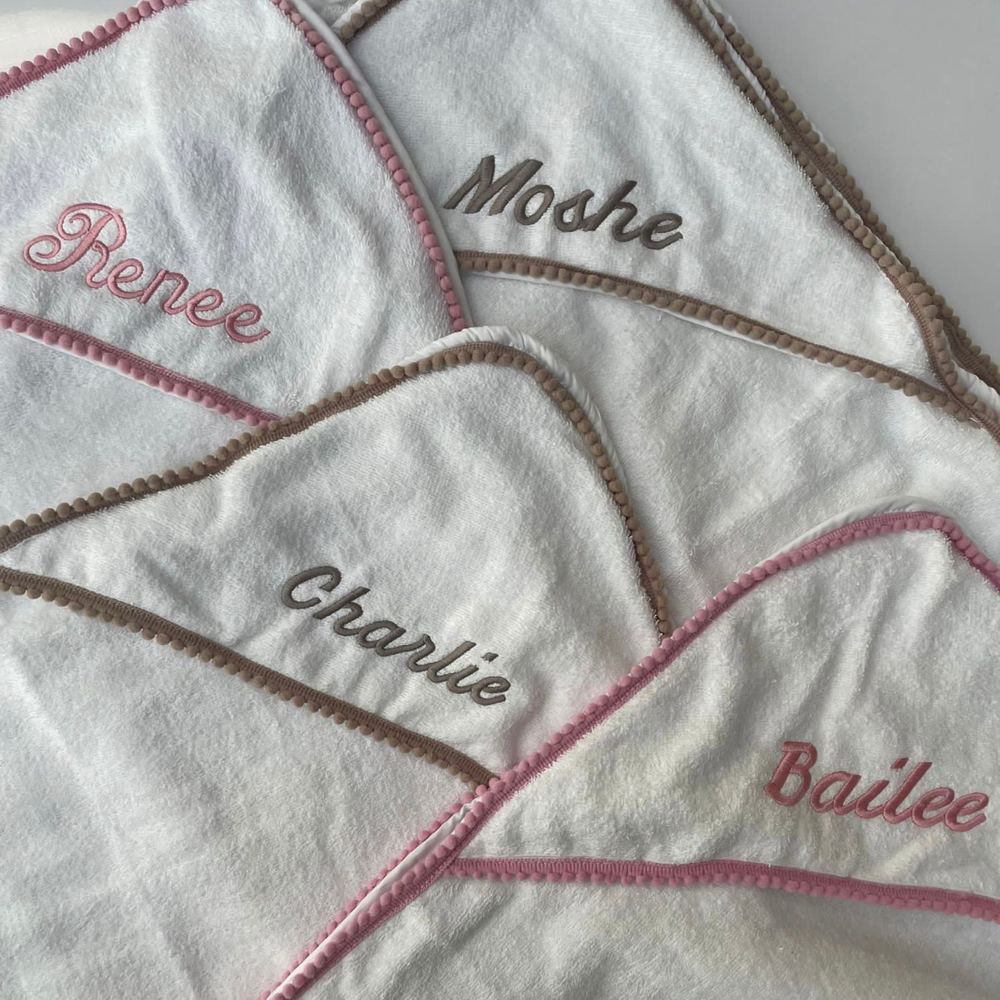 Pink Pompom Trim Towel (with embroidery)