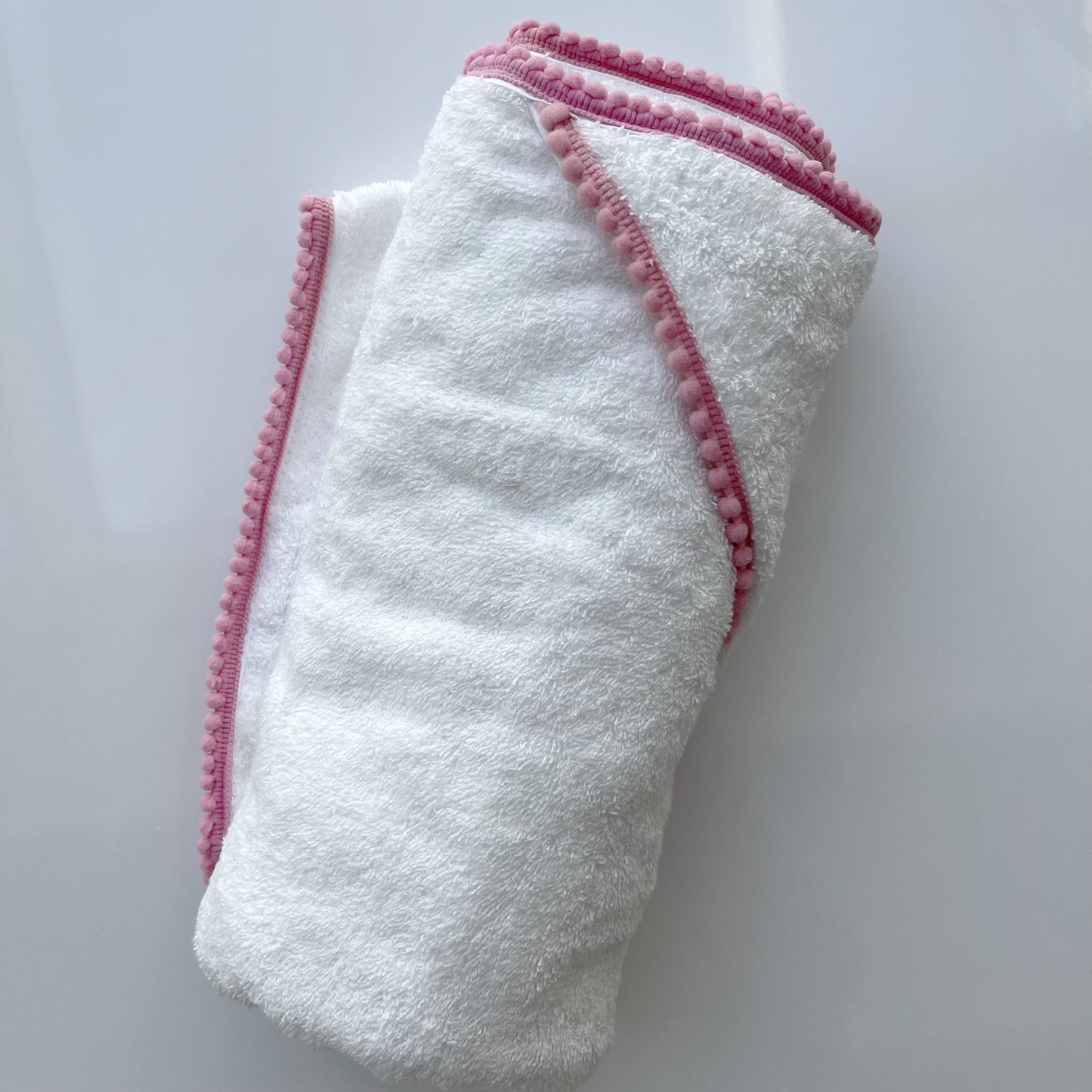 Pink Pompom Trim Towel (with embroidery)