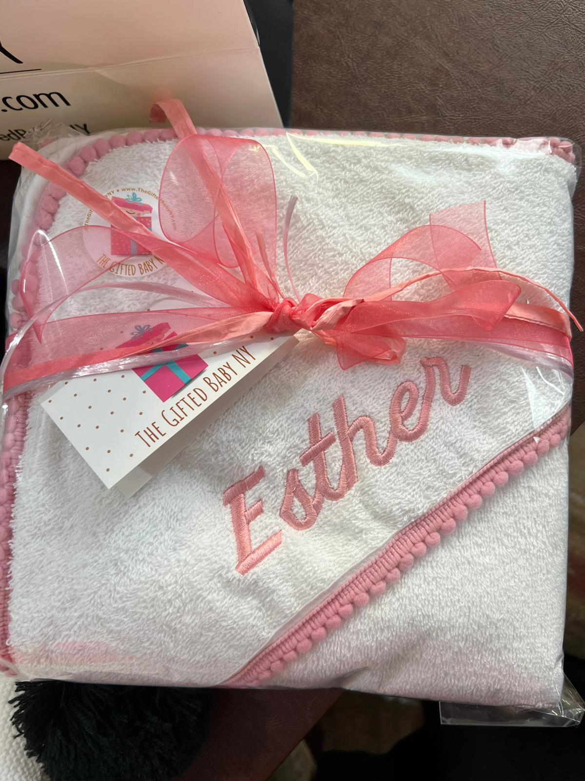 Pink Pompom Trim Towel (with embroidery)