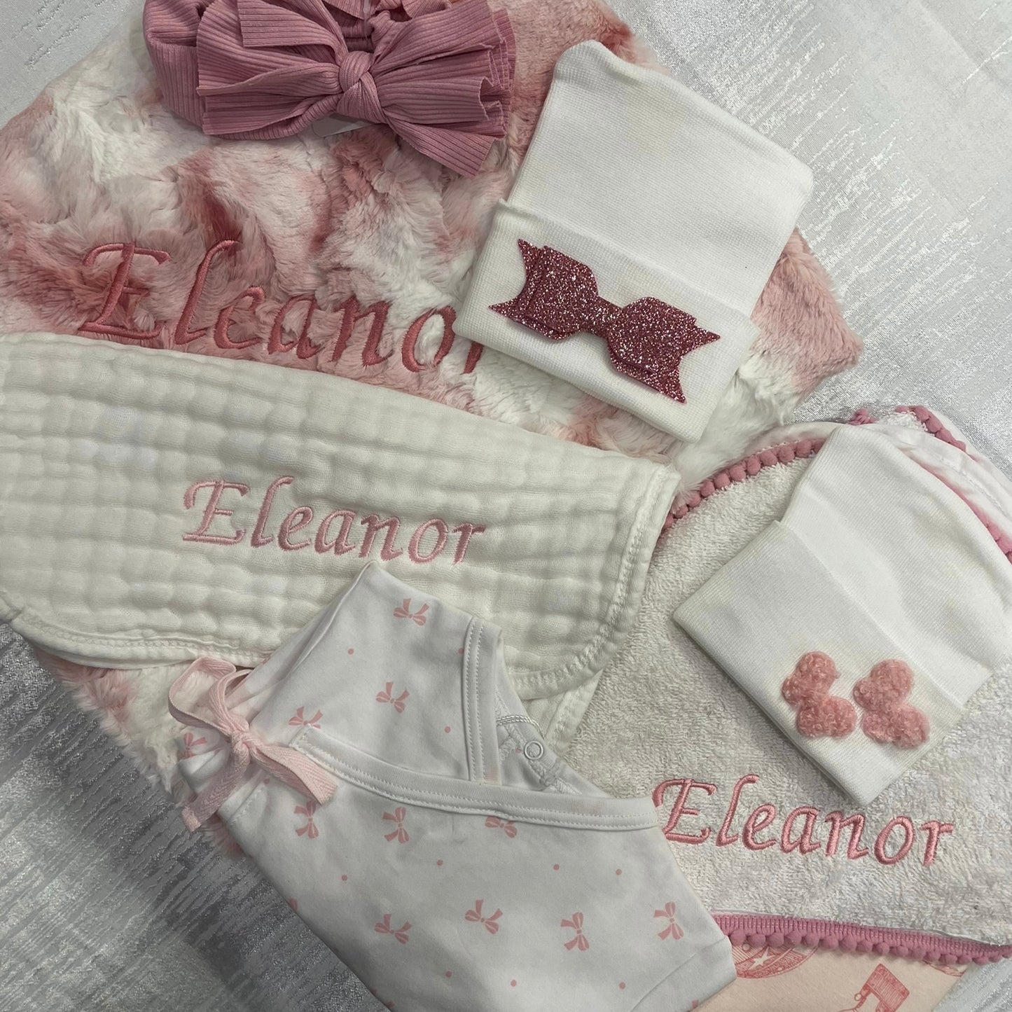 Pink Pompom Trim Towel (with embroidery)