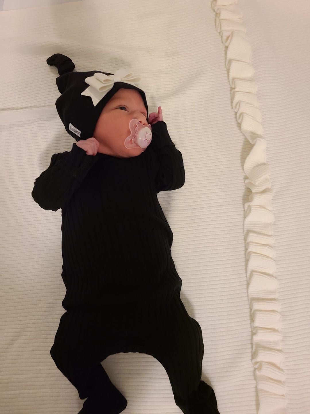 Black Hat White Leather Bow - The Gifted Baby NY