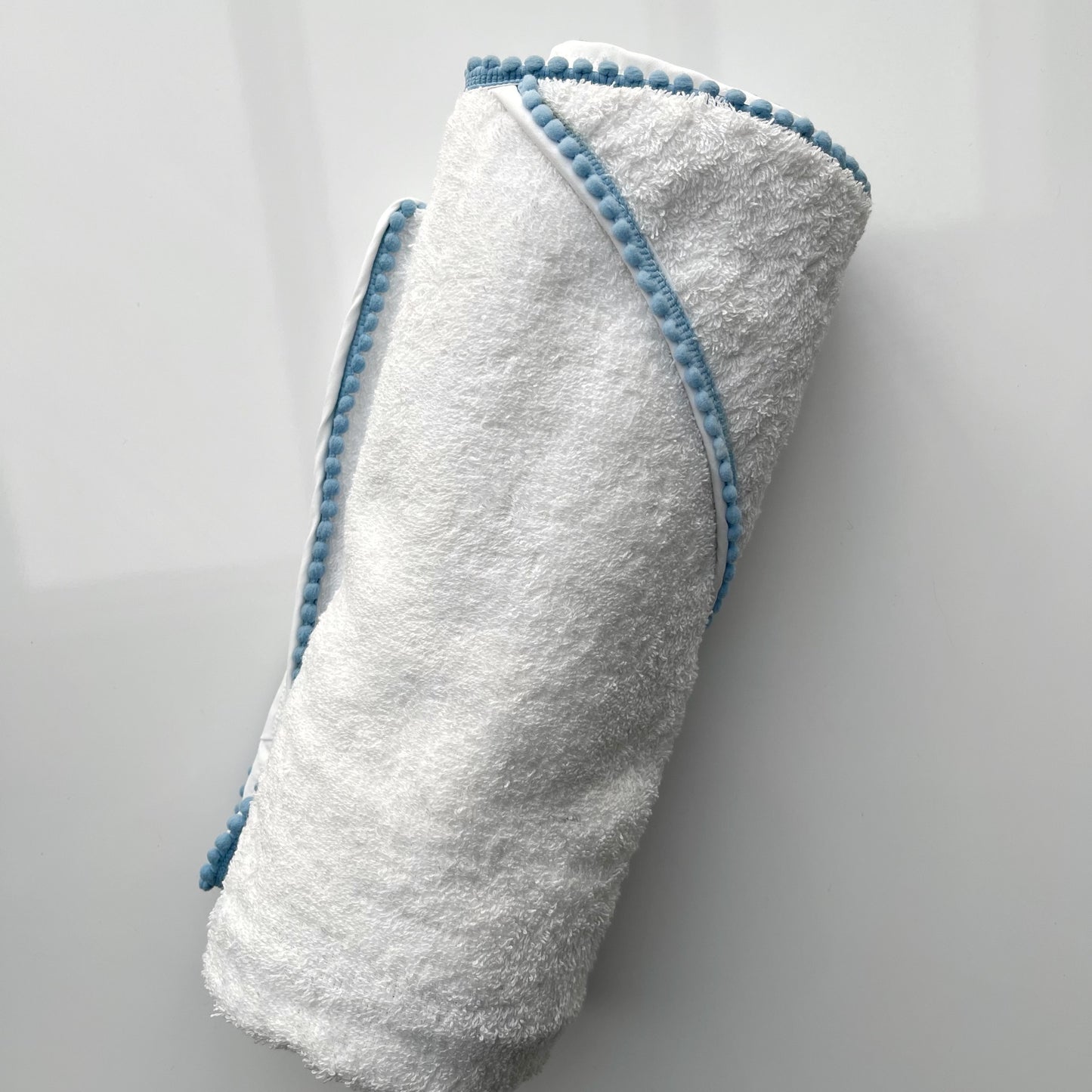 Blue Pompom Trim Towel (with embroidery)