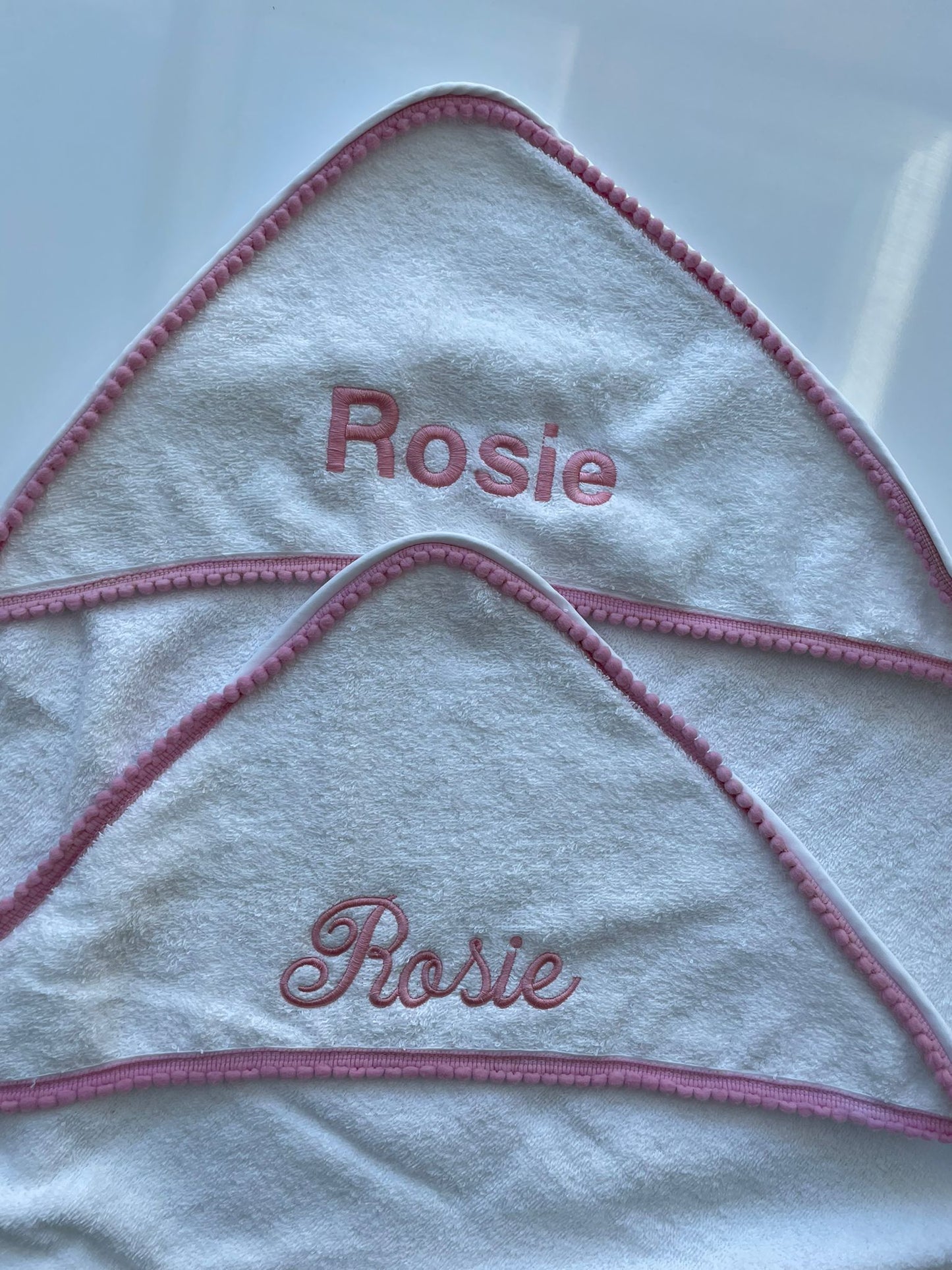 Pink Pompom Trim Towel (with embroidery)