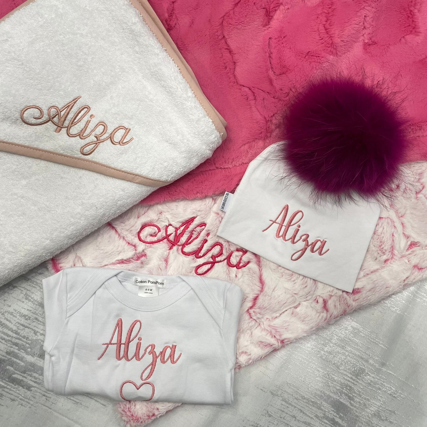 Embroidered Pompom Hats