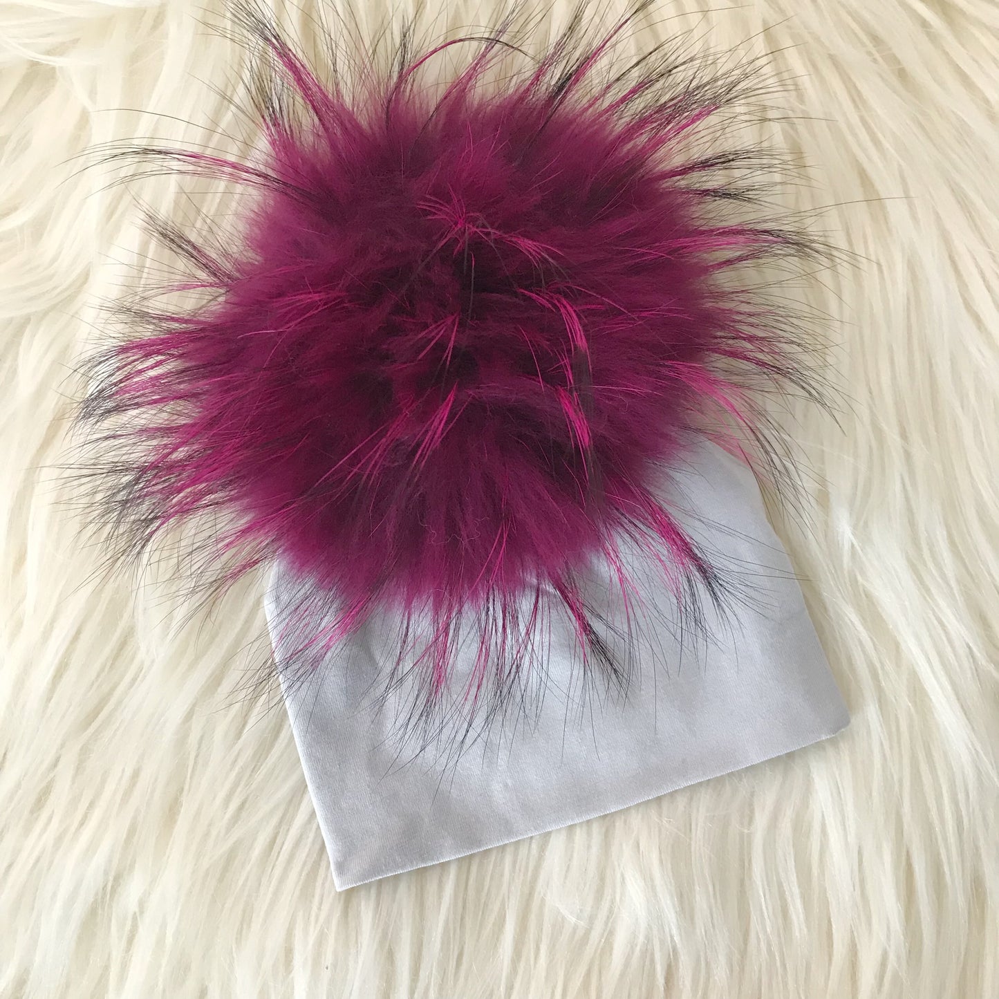 Light Gray Hat Hot Pink Pompom - The Gifted Baby NY