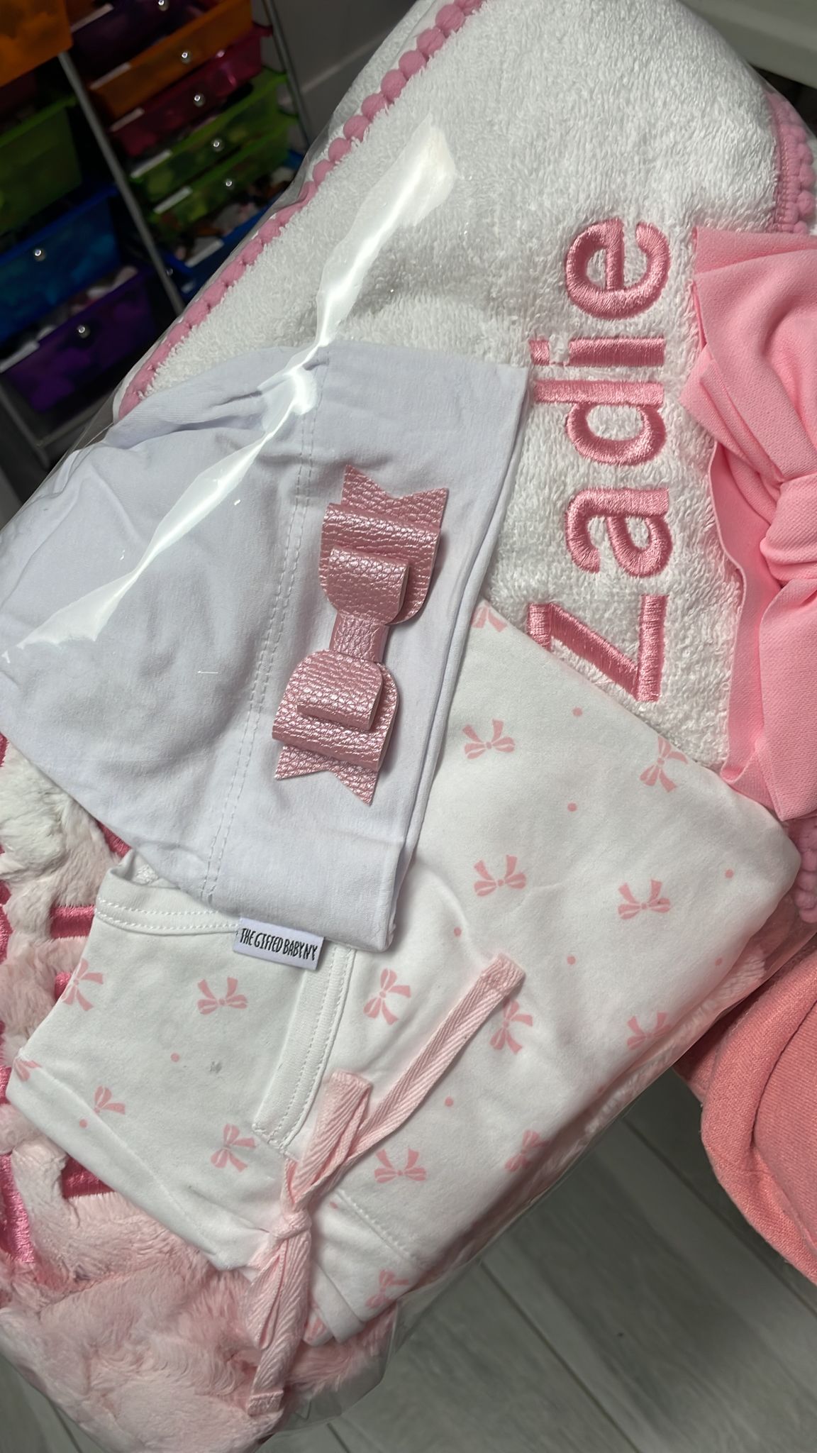 Pink Pompom Trim Towel (with embroidery)