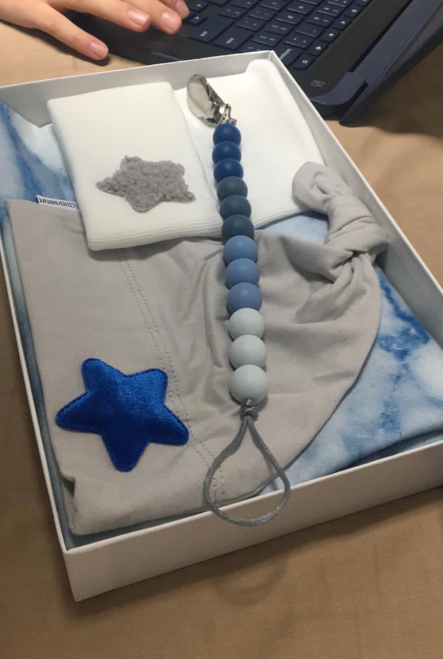 Light Gray Hat Cobalt Velvet Star - The Gifted Baby NY