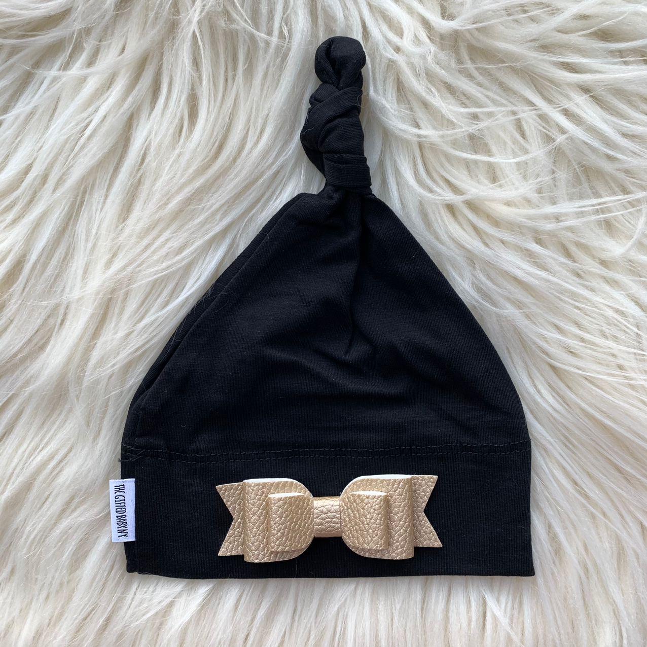Black Hat Gold Leather Bow - The Gifted Baby NY