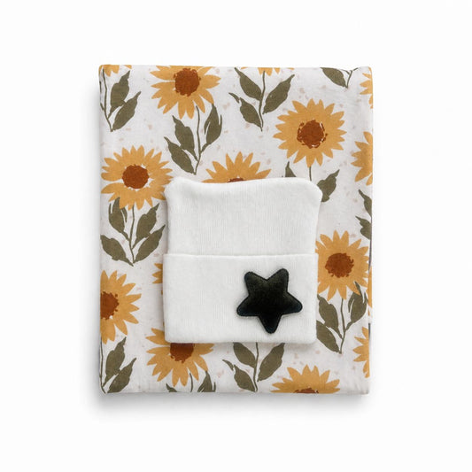 Sunflower Swaddle & Hospital Hat Gift Set