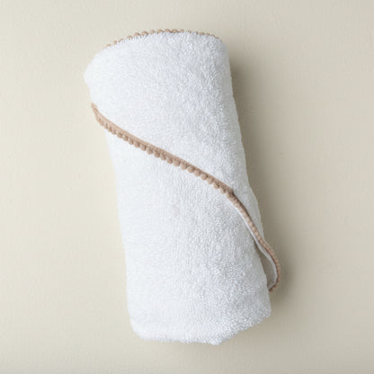 Taupe Pompom Trim Towel (with embroidery)