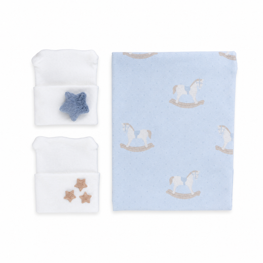 Blue Vintage Rocking Horse Swaddle