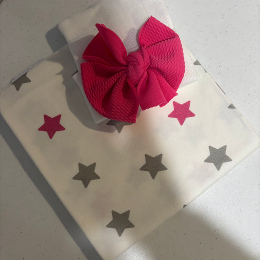 Hot Pink Star Swaddle/Hat Gift Set