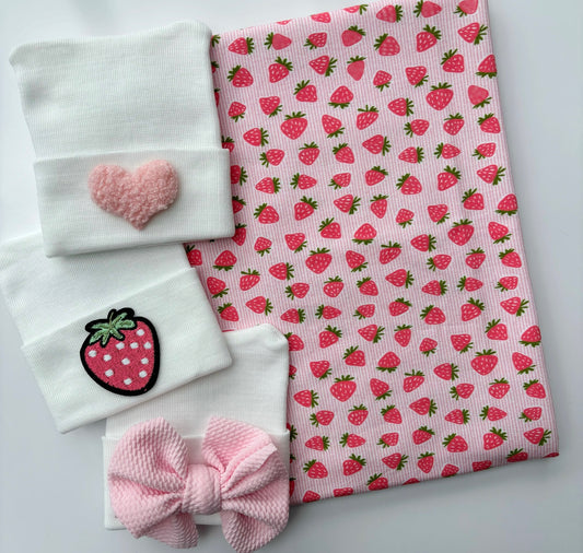 Strawberry Swaddle/Hat Gift Set (choose one hat)