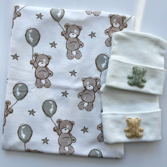 Green Balloon Teddys Printed Swaddle