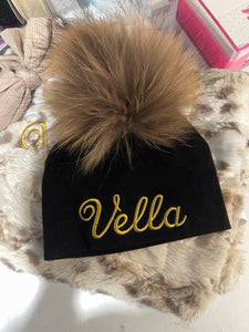 Embroidered Pompom Hats