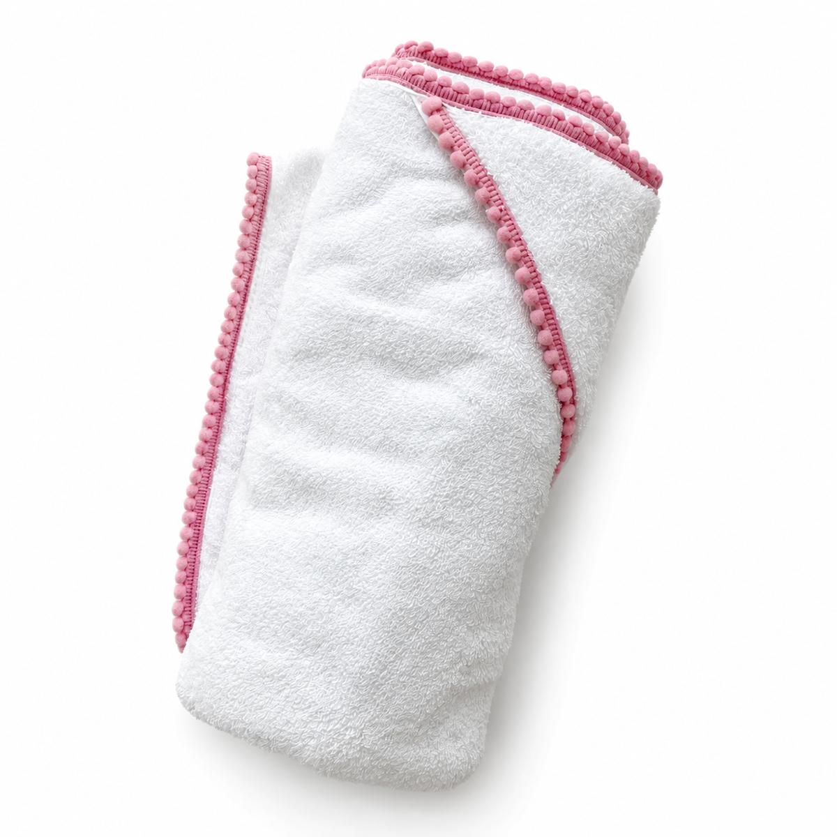 Pink Pompom Trim Towel (with embroidery)