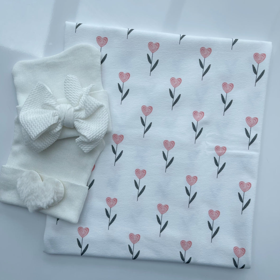 Tulip Hearts Printed Swaddle