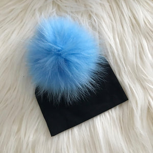 Black Hat Light Blue Pompom - The Gifted Baby NY