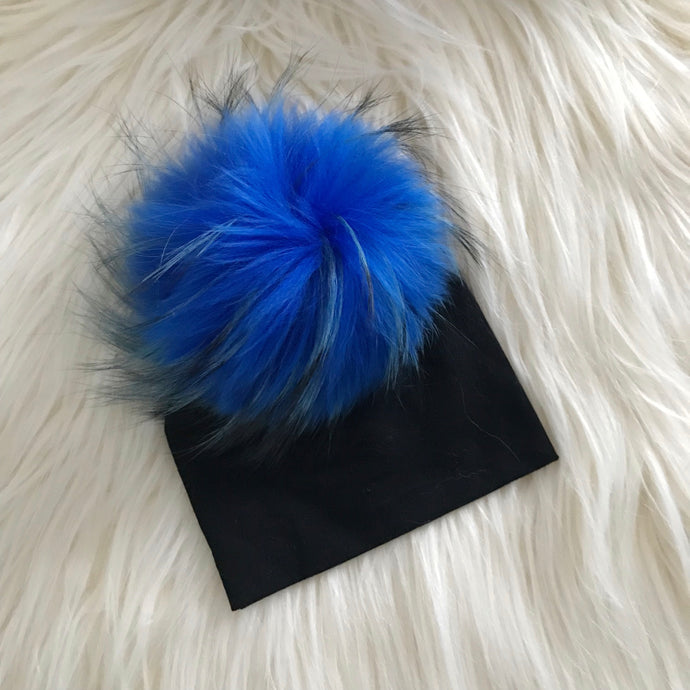 Black Hat Bright Blue Pompom - The Gifted Baby NY