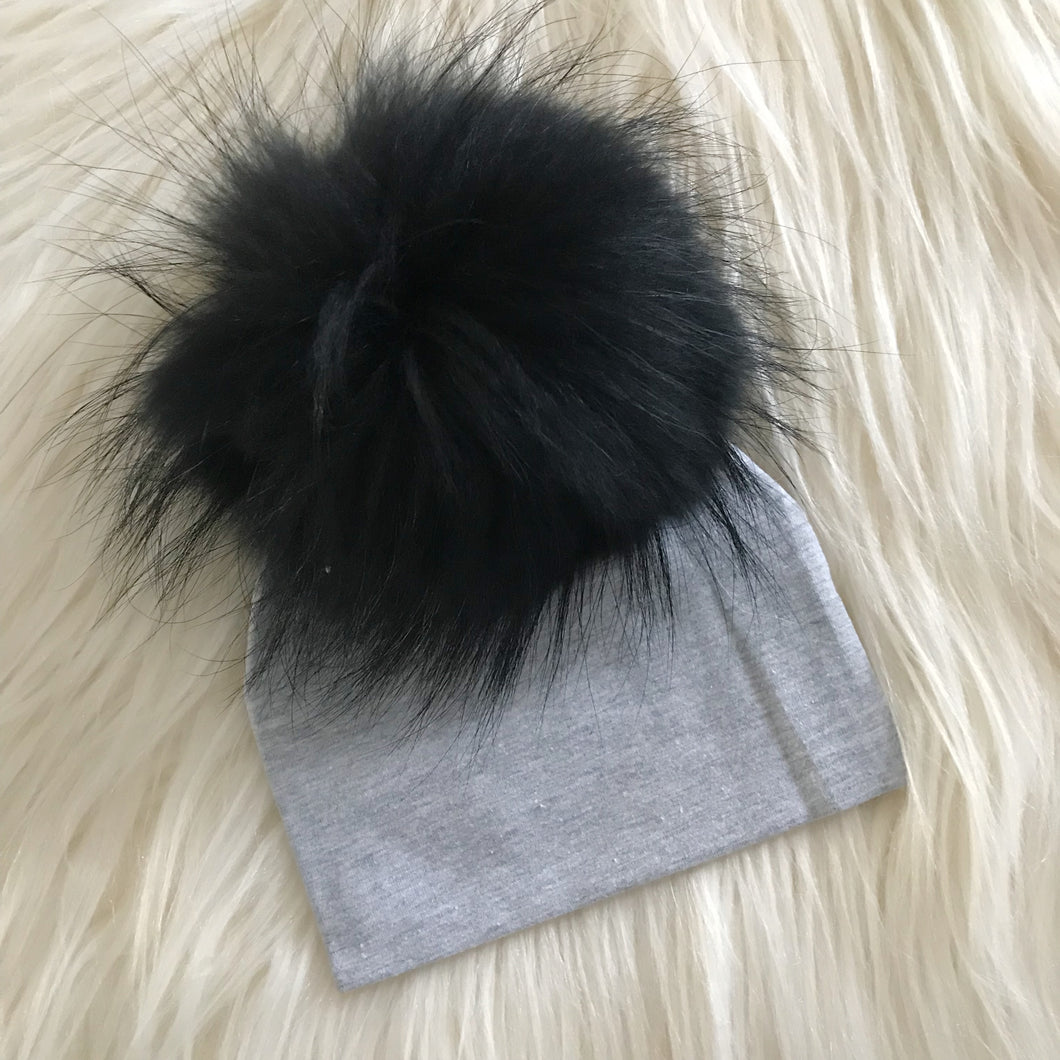Heather Gray Hat Black Pompom - The Gifted Baby NY