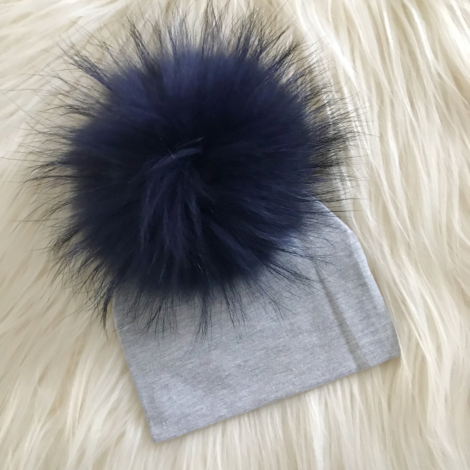 Heather Gray Hat Navy Pompom - The Gifted Baby NY