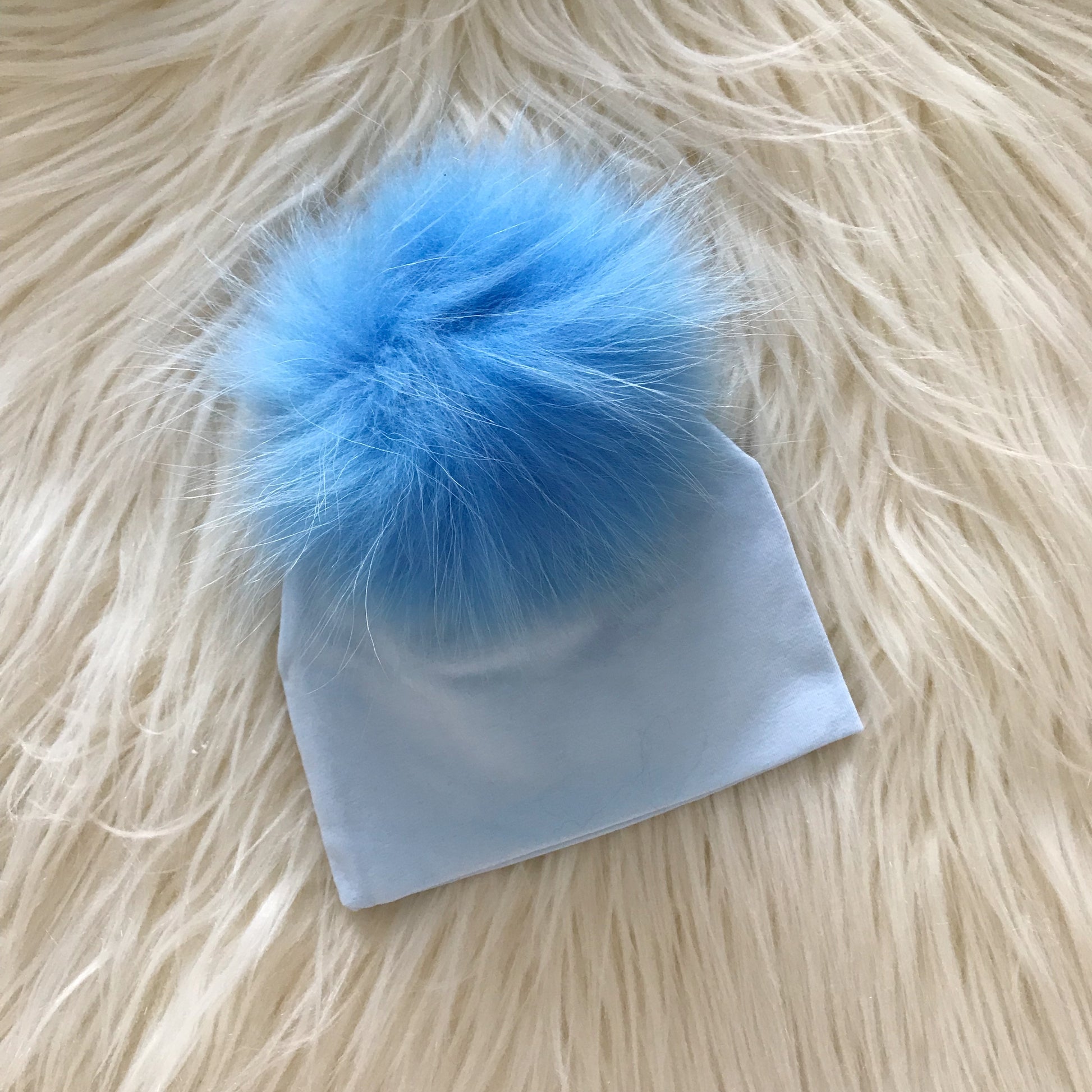 Light Blue Hat Baby Blue Pompom - The Gifted Baby NY