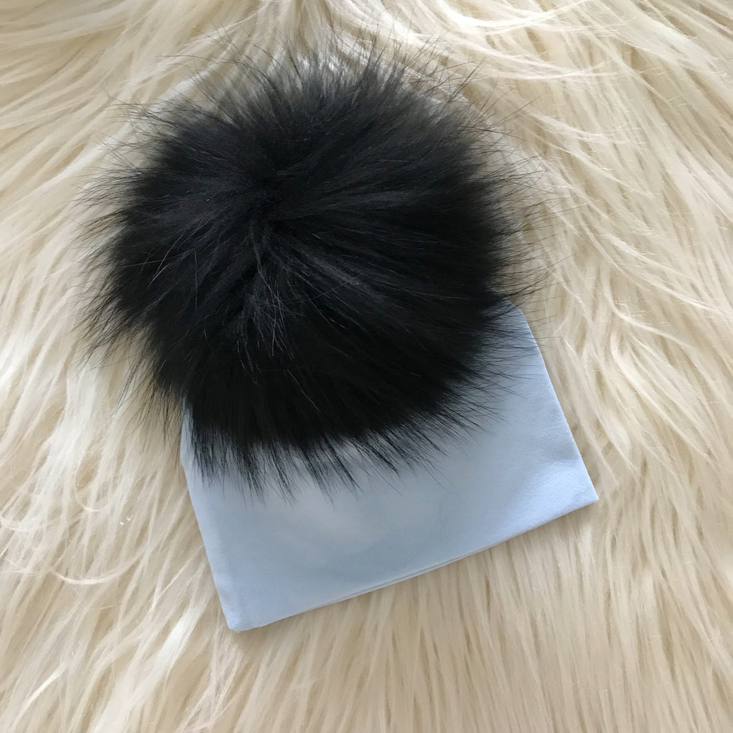 Light Blue Hat Black Pompom - The Gifted Baby NY