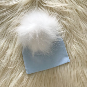 Light Blue Hat White Pompom - The Gifted Baby NY