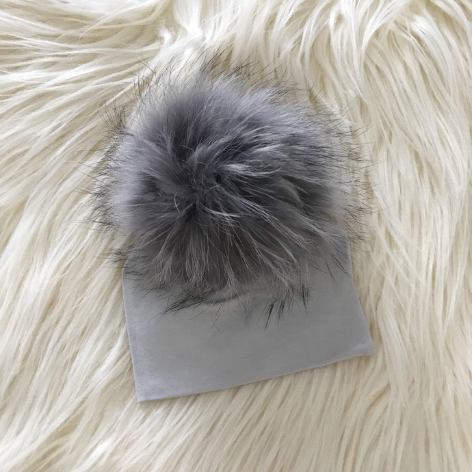 Light Gray Hat Light Gray Pompom - The Gifted Baby NY