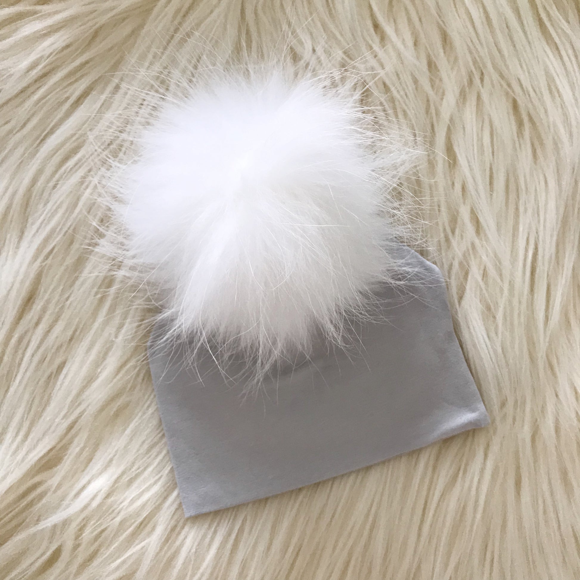 Light Gray Hat White Pompom - The Gifted Baby NY