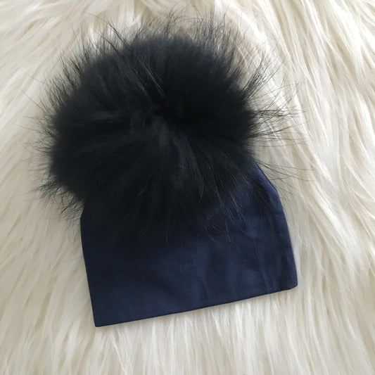 Navy Hat Black Pompom - The Gifted Baby NY