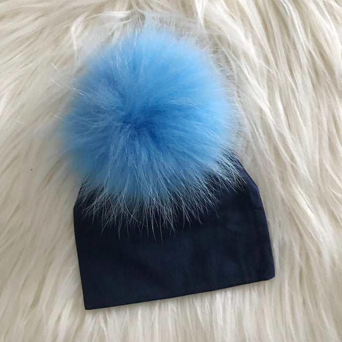 Navy Hat Light Blue Pompom - The Gifted Baby NY