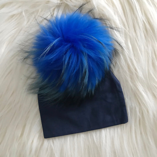 Navy Hat Bright Blue Pompom - The Gifted Baby NY