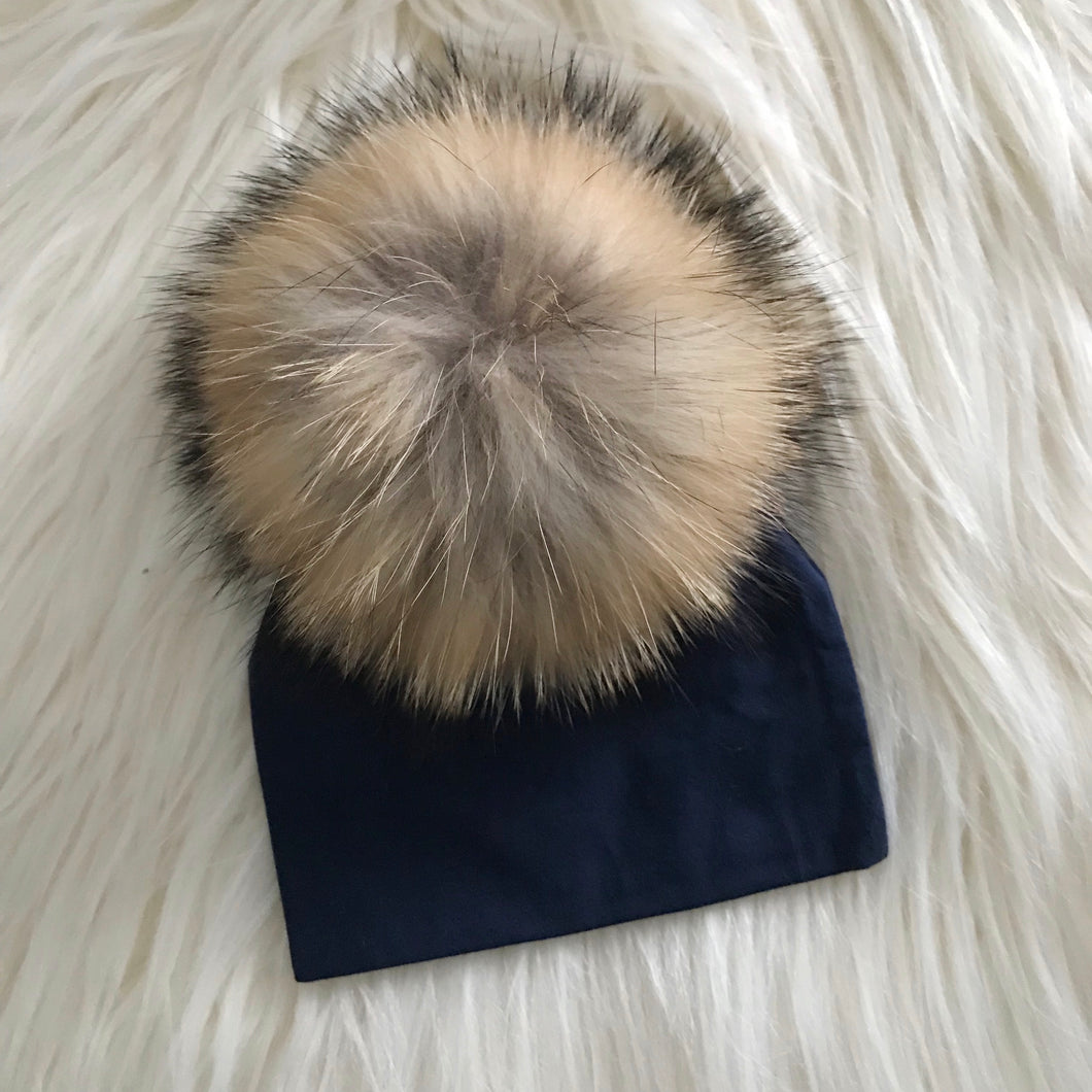Navy Hat Natural Pompom - The Gifted Baby NY