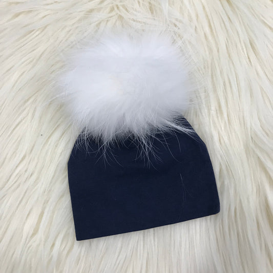 Navy Hat White Pompom - The Gifted Baby NY