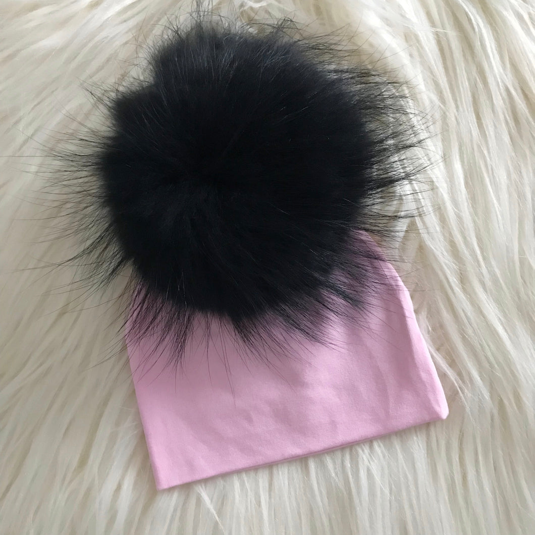 Pink Hat Black Pompom - The Gifted Baby NY
