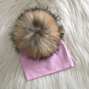 Pink Hat Natural Pompom - The Gifted Baby NY