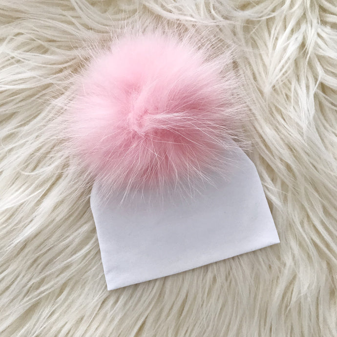 White Hat Baby Pink Pompom - The Gifted Baby NY