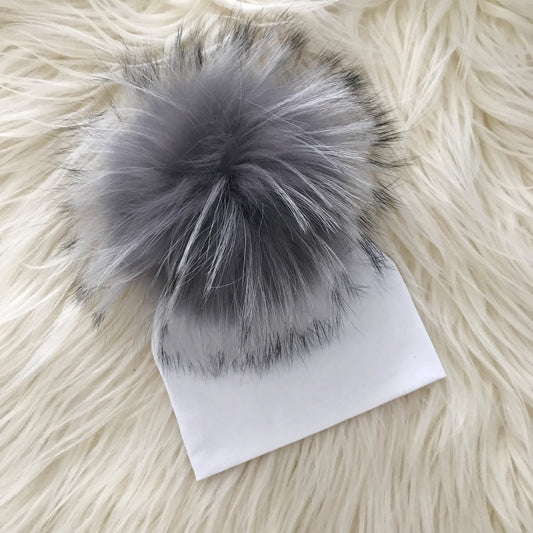 White Hat Light Gray Pompom - The Gifted Baby NY