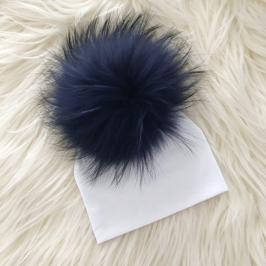 White Hat Navy Pompom - The Gifted Baby NY